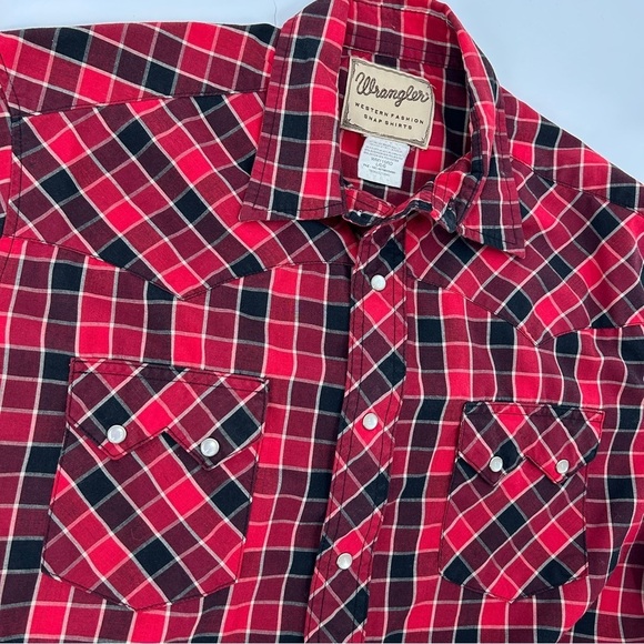 Wrangler Vintage Pearl Snap Red Plaid Short Sleeve Western Shirt Size Large - Picture 5 of 8